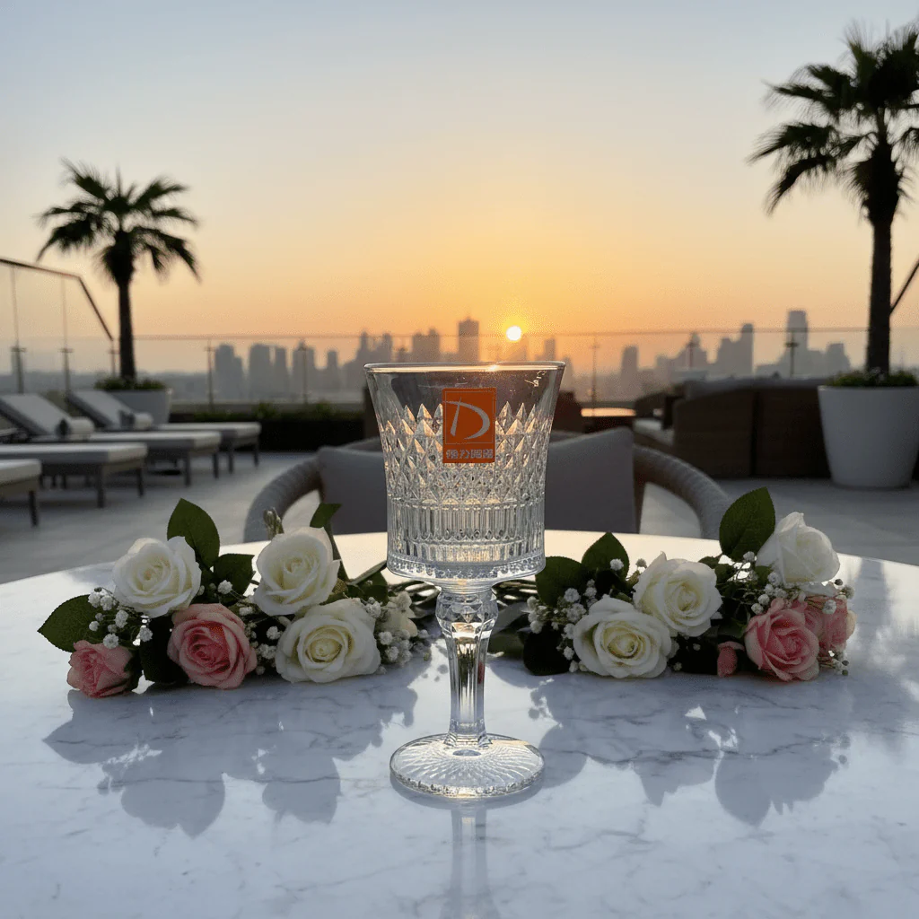 Deli Crystal Cut Footed Stem Glass 160ml — Diamond Pattern Clear Glassware - Image 3