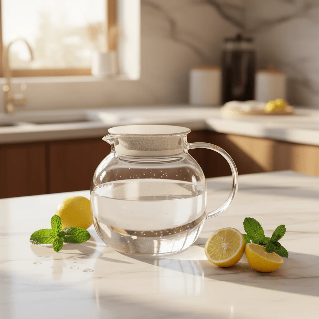 Deli Compact Glass Water Jug with Elegant Lid – Space-Saving Drink Pitcher (1.18 L) - Image 4