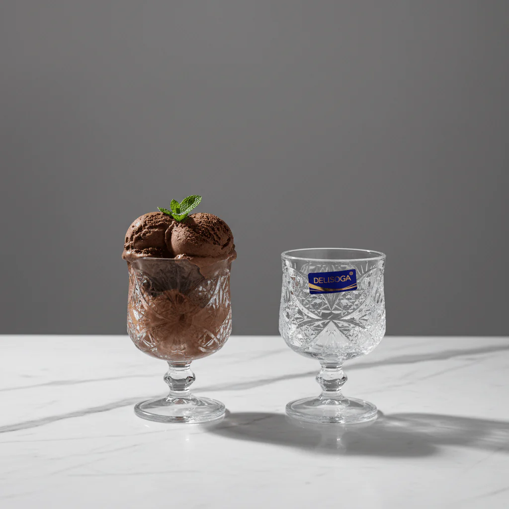 Delisoga Crystal Cut Glass Ice Cream Cup | Diamond Pattern Goblet | 150ml - Image 4