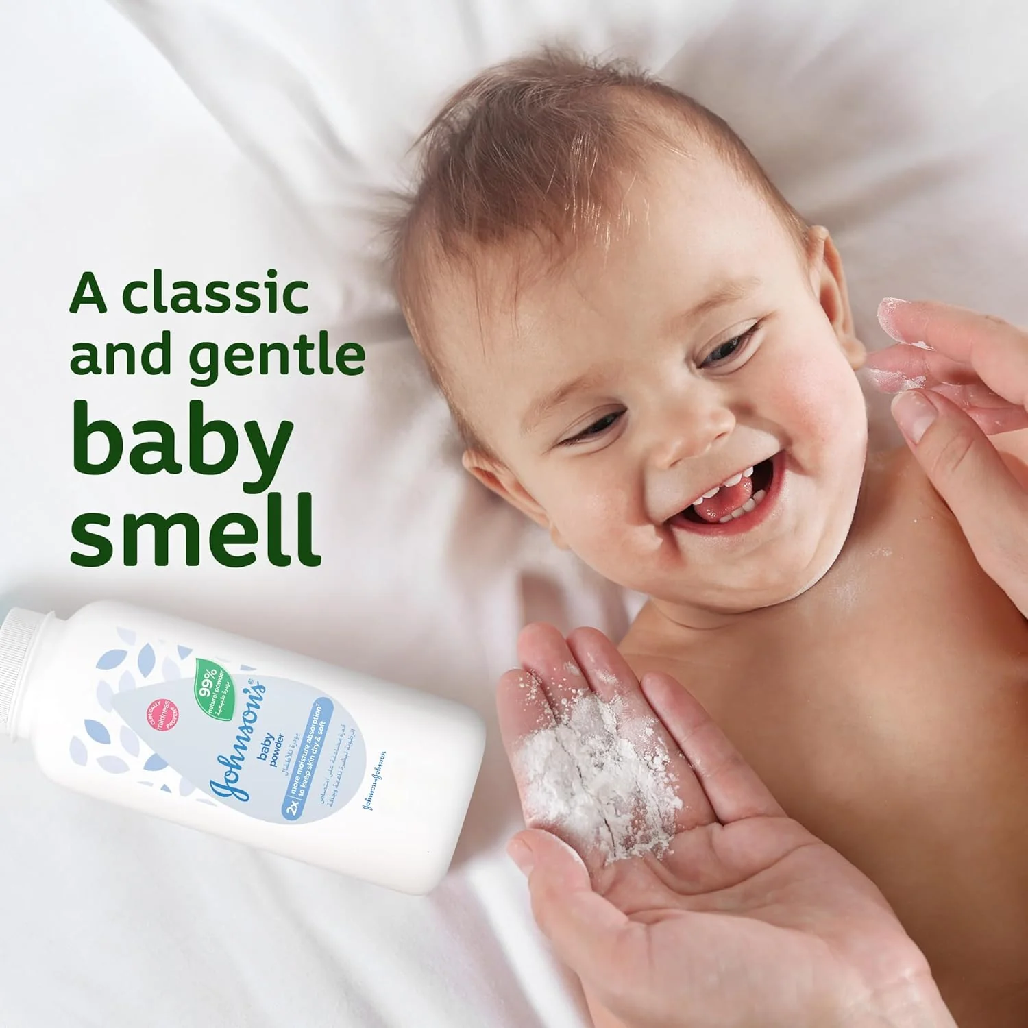 ohnson's Baby Powder – 99% Plant-Based Cornstarch, Talc-Free, Moisture-Absorbing & Skin-Protecting | Classic Baby Fragrance | 400g + 200g - Image 2