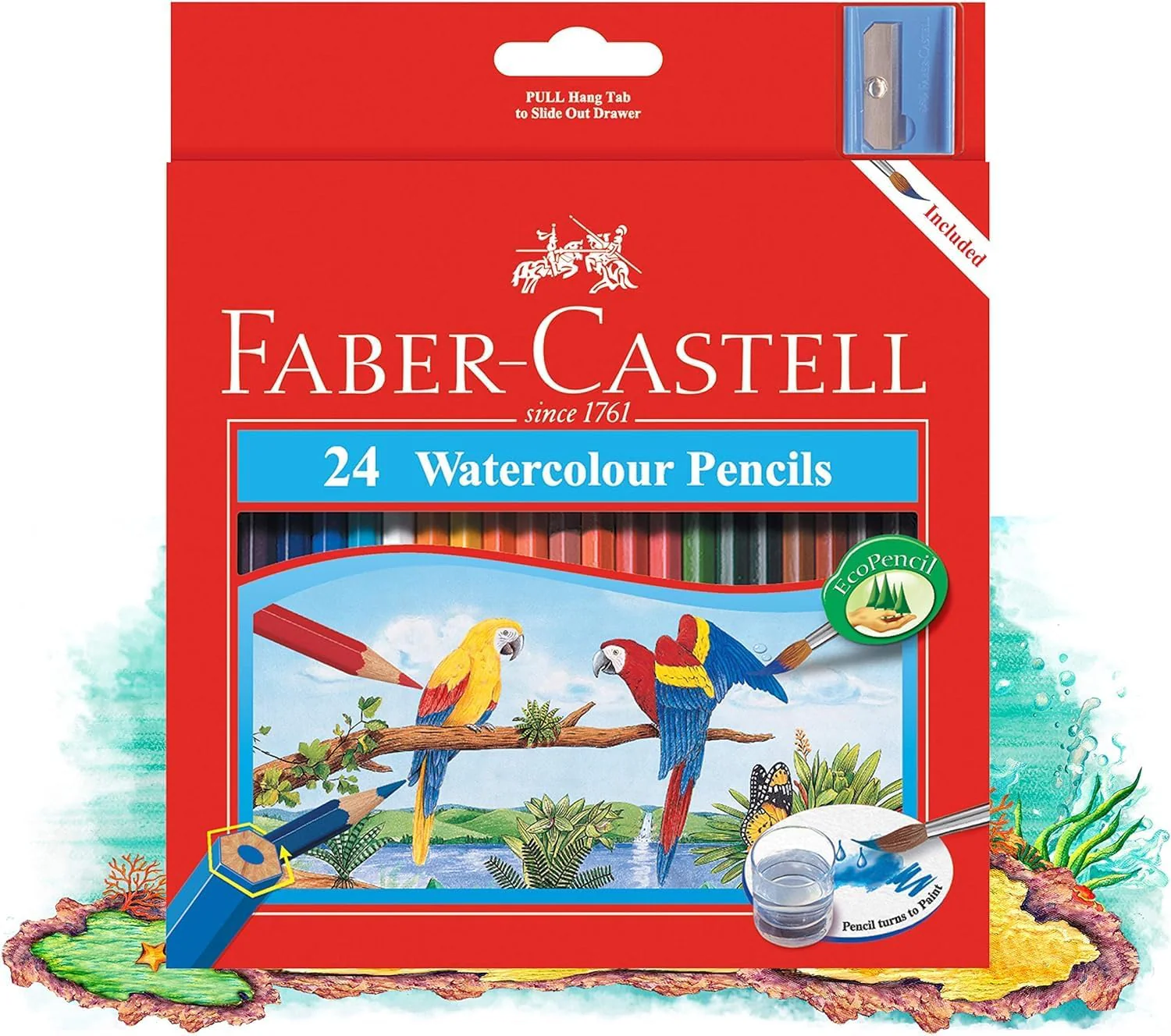 Faber-Castell Watercolour Pencils 24-Piece Set | Parrot Design Cardboard Box | Assorted Colours - Image 2