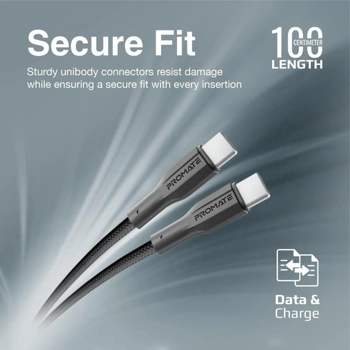 Promate USB-C to USB-C Cable, Premium 60W Power Delivery Fast Charging Type-C Cable with 480Mbps Data Sync and 100cm Anti-Tangle Silicone Cord for Galaxy S25, iPhone 17, XCord-CC Black - Image 5
