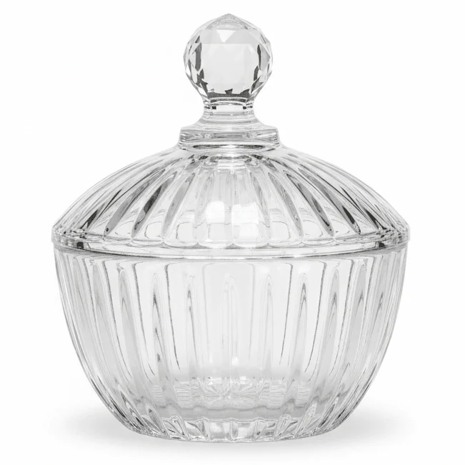 Diamond Round Glass Candy Pot – Classic Decorative Glass Jar for Candy, Treats & Storage 18 cm