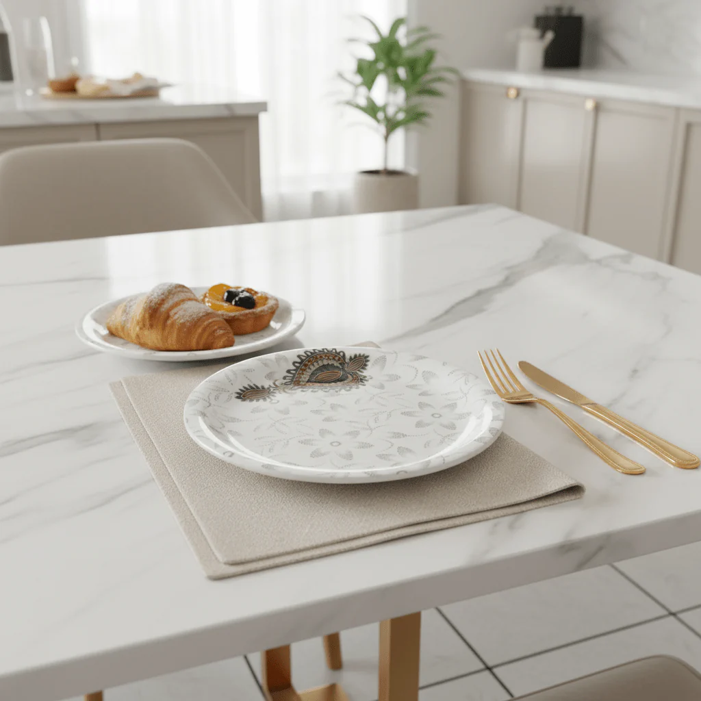 Dinewell White Melamine Side Plate 7.5 Inch | Elegant Floral Design - Image 2