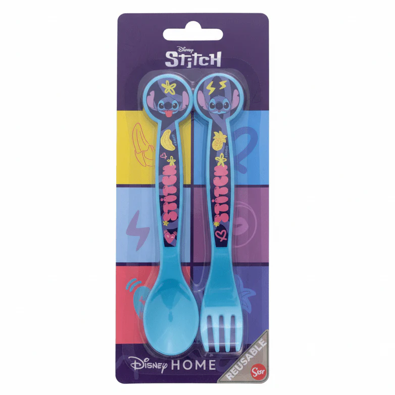 Disney Stitch Kids Plastic Cutlery Set (2 pcs) – Fun Blue Cartoon Design for Kids 15 cm