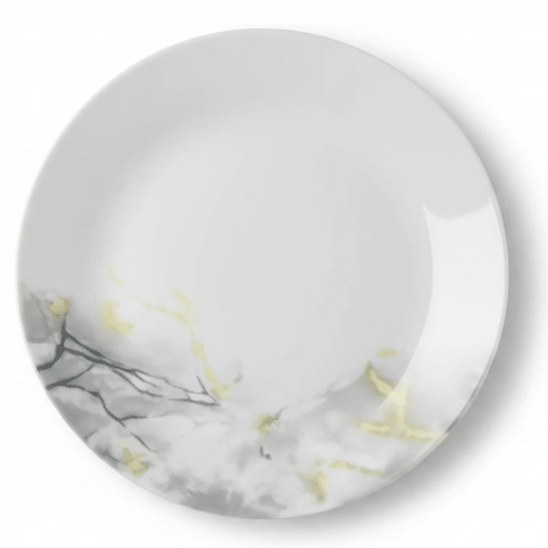 Diva Pearl White Opalware Dinner Plate with Contemporary Grey Design – 27 cm