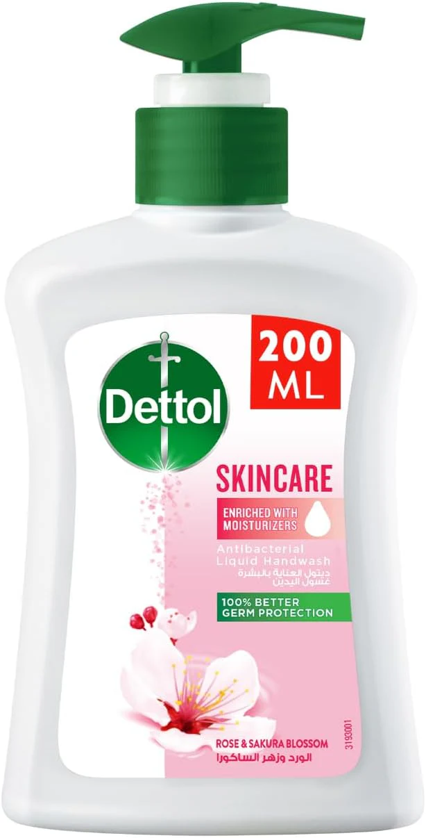 Dettol Skincare Liquid Handwash Pump, Rose & Sakura Blossom Scent, 200ml