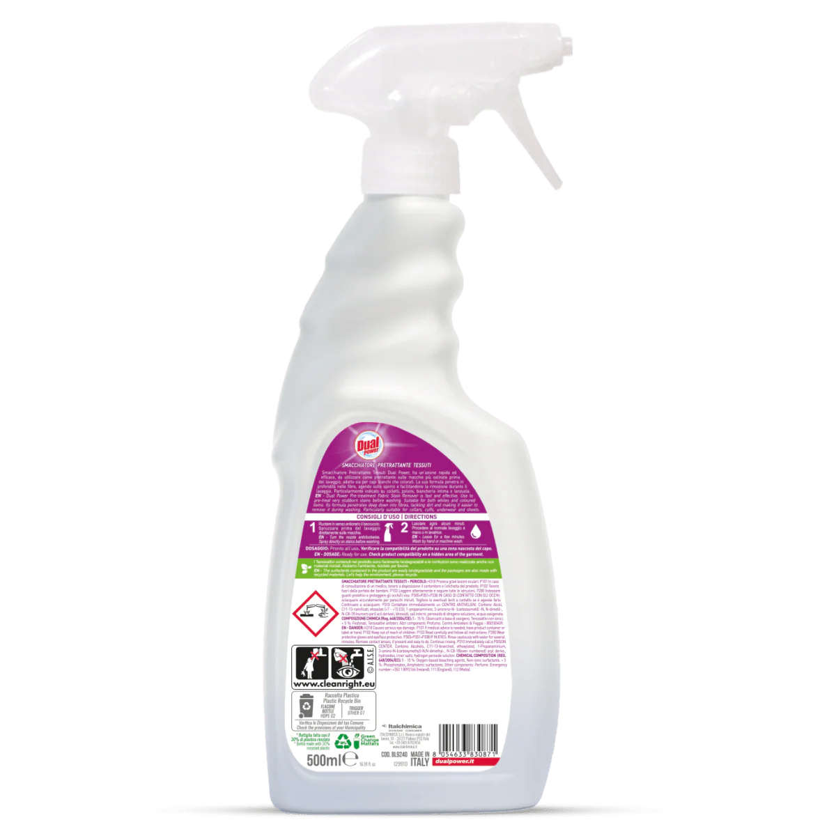 Dual Power Smacchiatore – Fabric Stain Remover Pre-Treatment Spray | Whites & Colours-500ml - Image 2