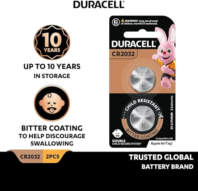 DURACELL CR2032 3V Coin Cell Battery, Pack of 2 - Image 2