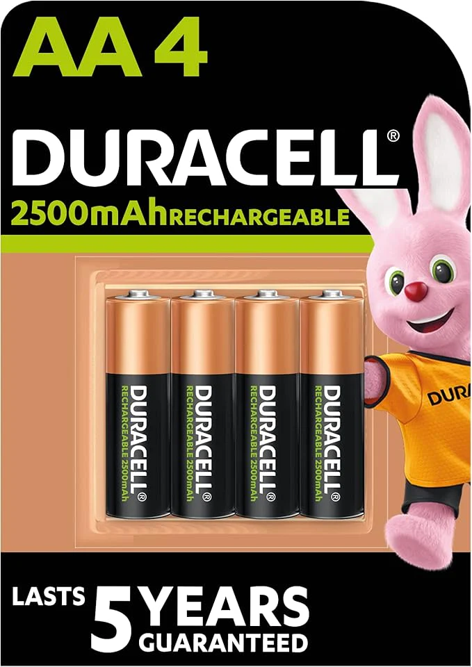 DURACELL Rechargeable AA Batteries 2500 mAh, Pack of 4Â