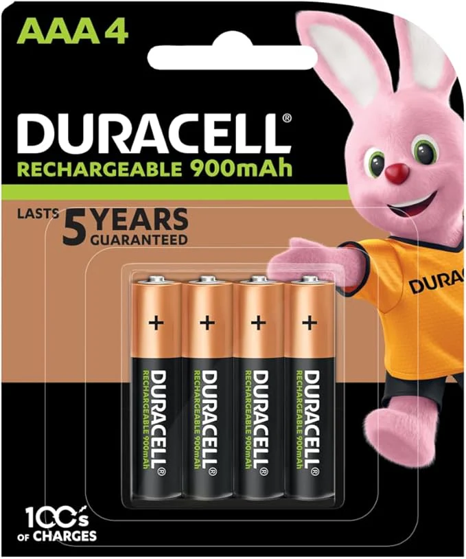 DURACELL Rechargeable AAA Batteries 900 mAh, Pack of 4Â
