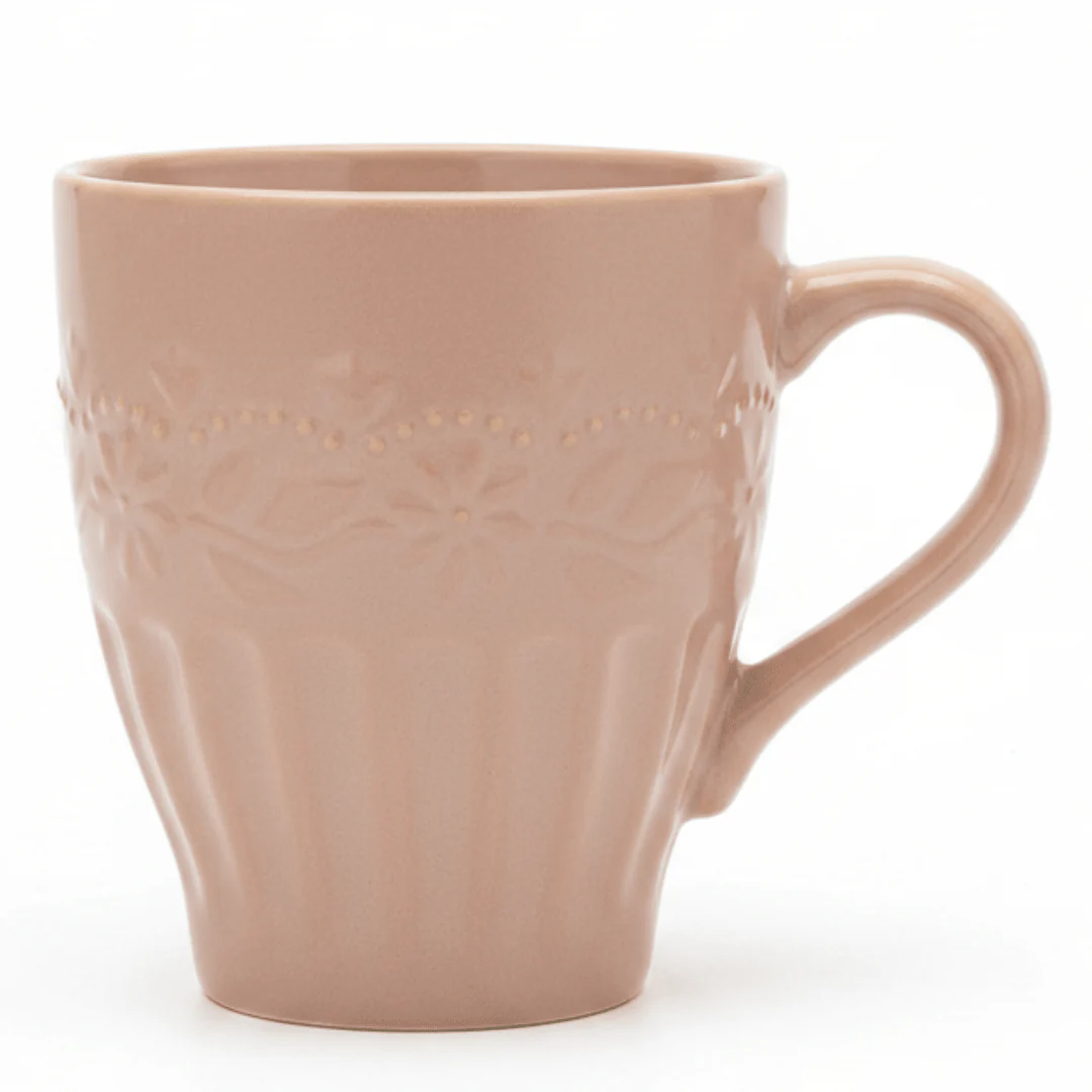 Dusty Rose Ceramic Mug | Elegant Embossed Design | 300ml