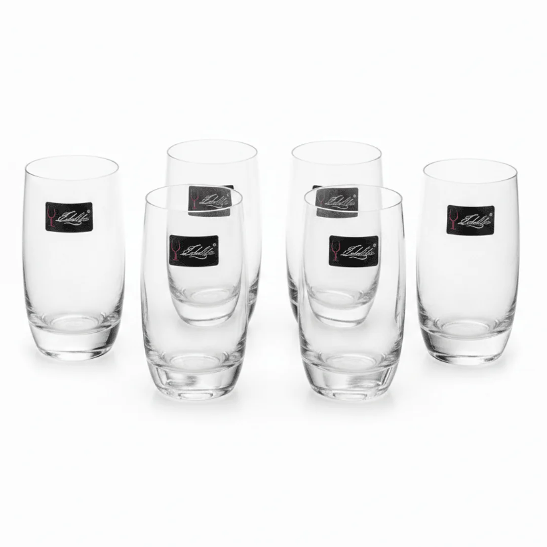 Edelita 6-Piece Highball Drinking Glass Set for Juice, Cocktails and Soft Drinks – 260 ml Capacity