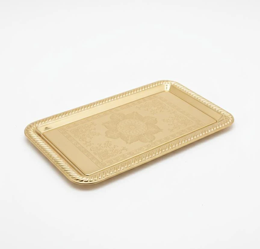 Edelolanz Gold Rectangular Steel Tray 34×20 cm – Premium Decorative Tray, Elegant Shine, Suitable for Tables, Events, or Displays - Image 2