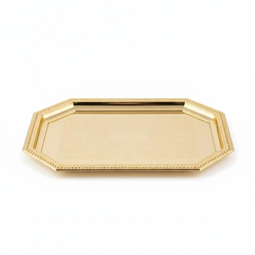 Edelolanz Gold Rectangular Steel Tray 36×24 cm – Modern Luxury Tray, Mirror-Like Shine, Adds Sophistication to Any Décor - Image 2