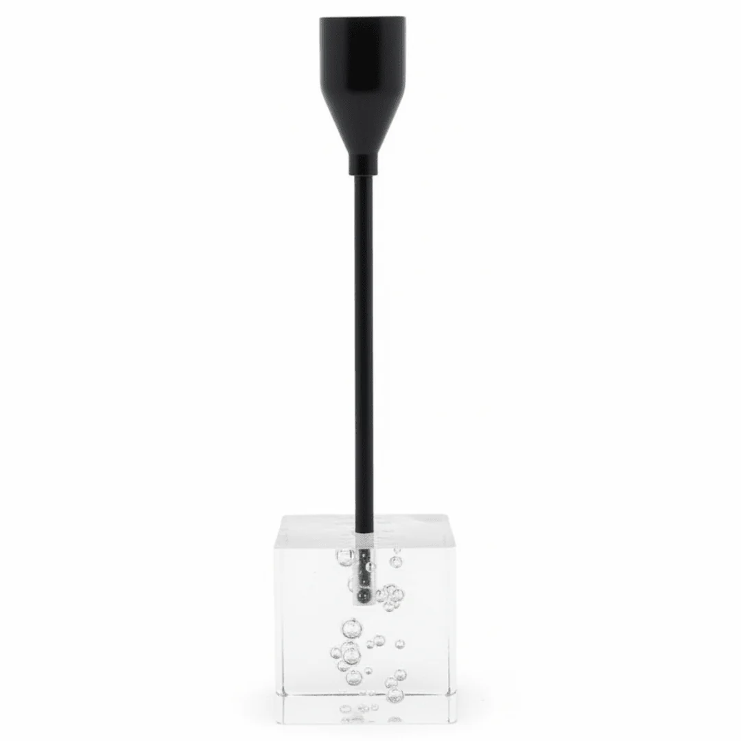 Elegant Crystal & Black Metal Decorative Candle Holder for Luxury Interior Styling – 20cm