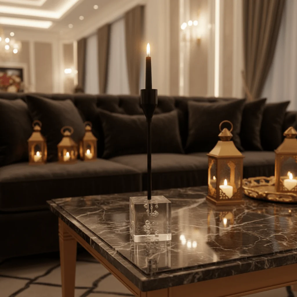 Elegant Crystal & Black Metal Decorative Candle Holder for Luxury Interior Styling – 20cm - Image 2