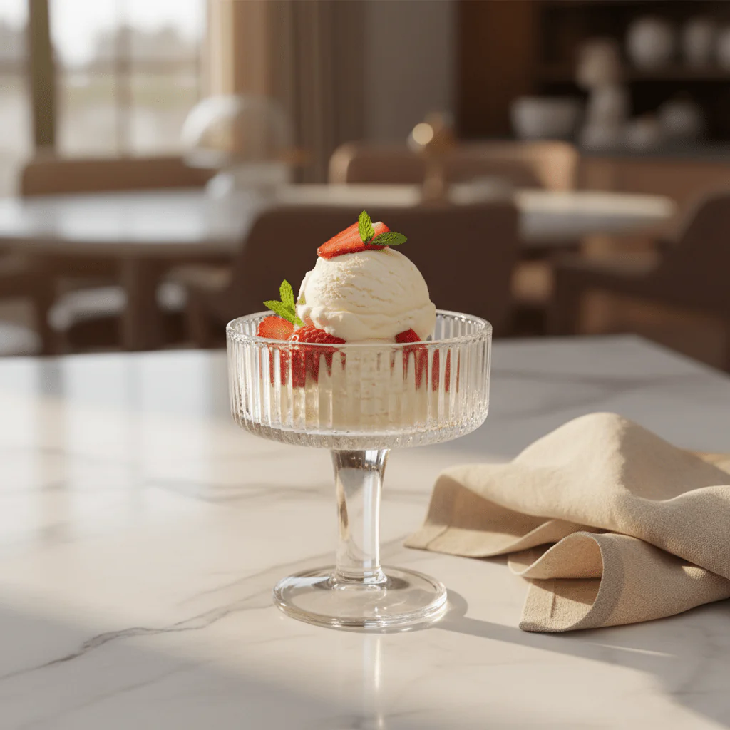Elegant Ribbed Footed Glass Ice Cream Cup | 100ml | - Image 2