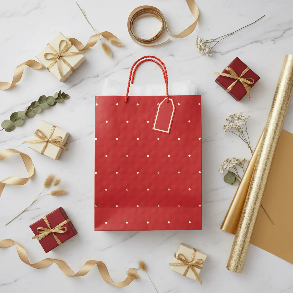 Elegant Paper Gift Bag with Gold Polka Dots & Twisted Rope Handles | Large 40×30cm | - Image 2