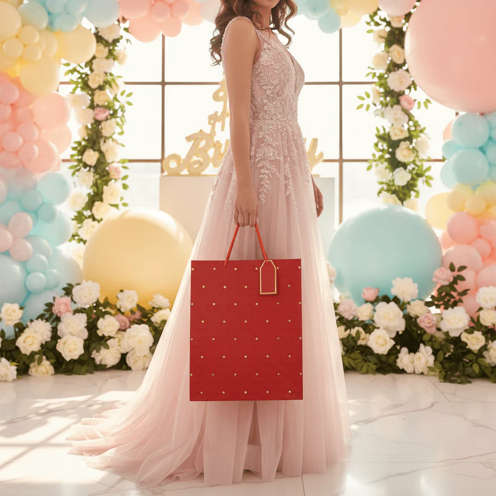Elegant Paper Gift Bag with Gold Polka Dots & Twisted Rope Handles | Large 40×30cm | - Image 3
