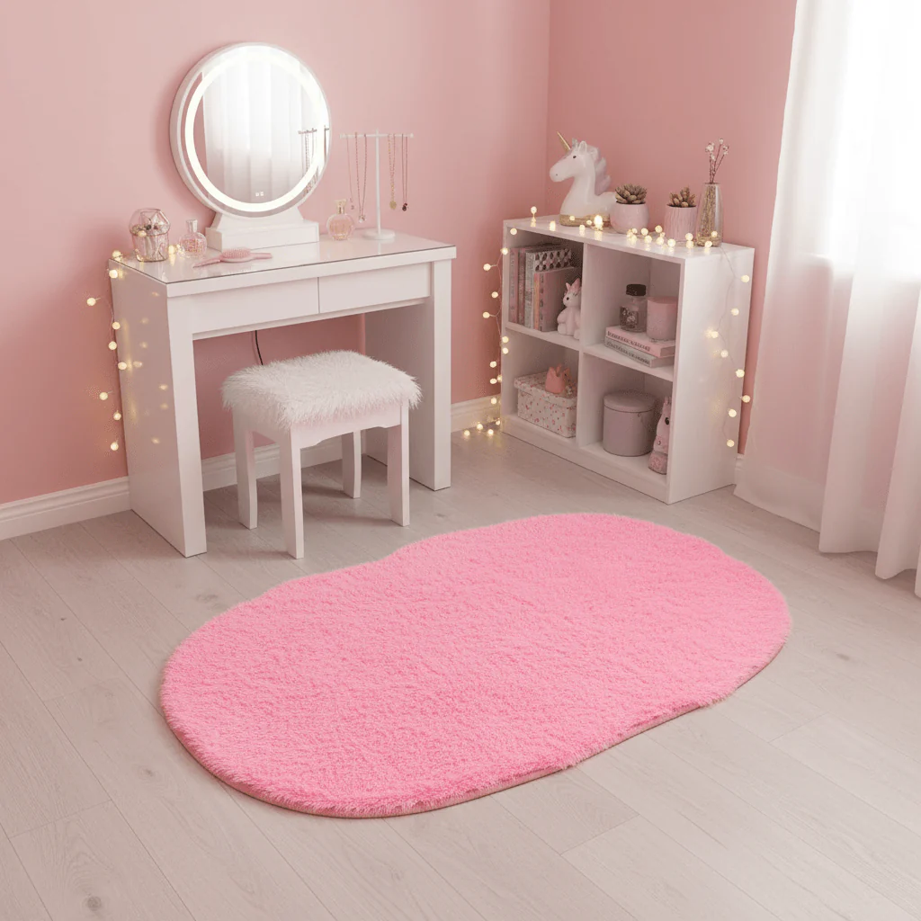 Ultra-Soft Oval Plush Floor Mat | Fluffy Shaggy Rug for Bedroom, Bathroom & Living Room | Non-Slip Faux Fur Carpet | 58×88 cm | - Image 4