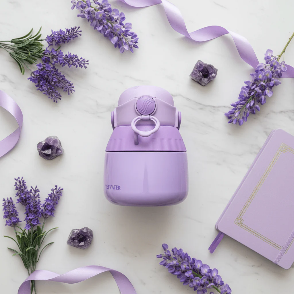 Elegant Purple Stainless Steel Vacuum Bottle with Strong Portable Handle 1000ml - Image 2