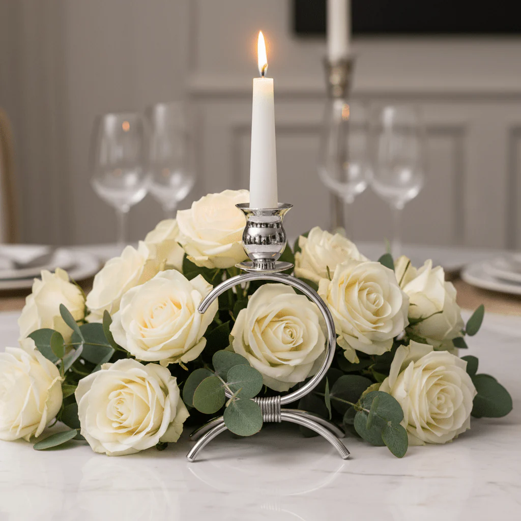Elegant Silver Metal Decorative Candle Holder for Luxury Home and Event Decoration – 17cm - Image 2