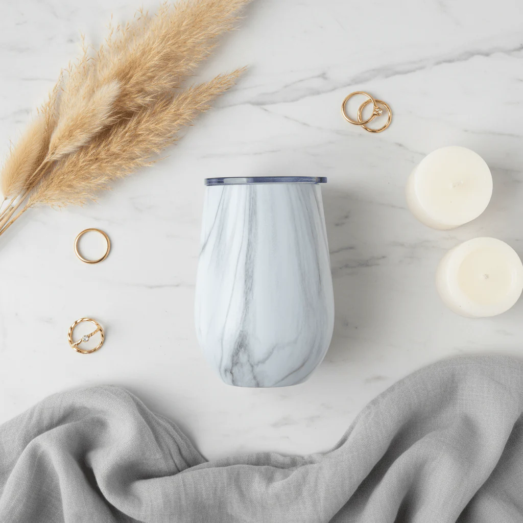 Elegant White Marble Stainless Steel Vacuum Cup with Lid | 360ml - Image 3