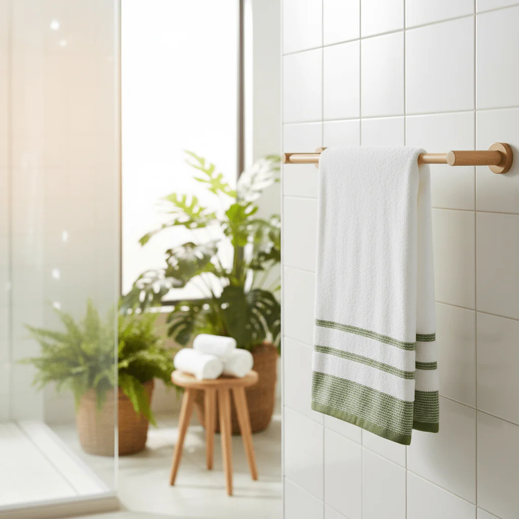 Elysian Hand Towel | 50×90 cm | White & Green Stripe - Image 2