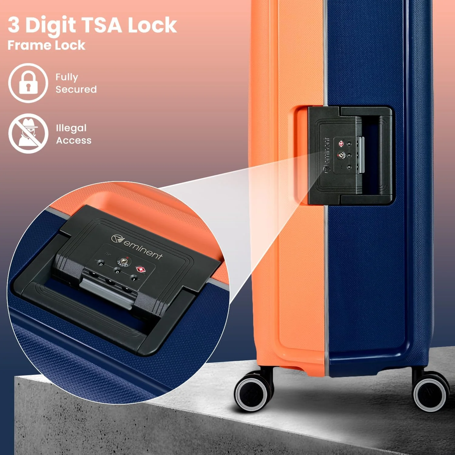 Eminent 28-Inch Polypropylene Checked Travel Suitcase – Dual-Color Orange & Dark Blue Premium Series - Image 2