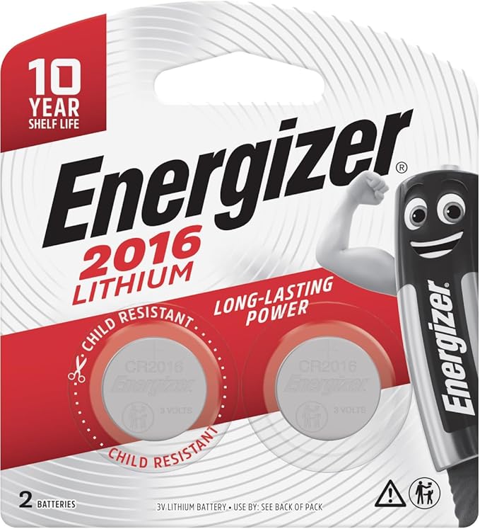 ENERGIZER CR2016 3V Coin Cell Battery, Pack of 2