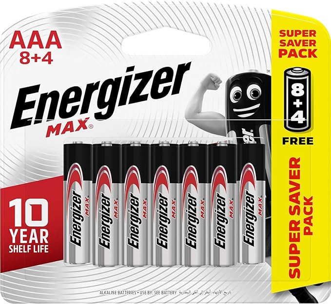 ENERGIZER MAX AAA Alkaline Batteries 1.5V Saver Pack Of 8+4