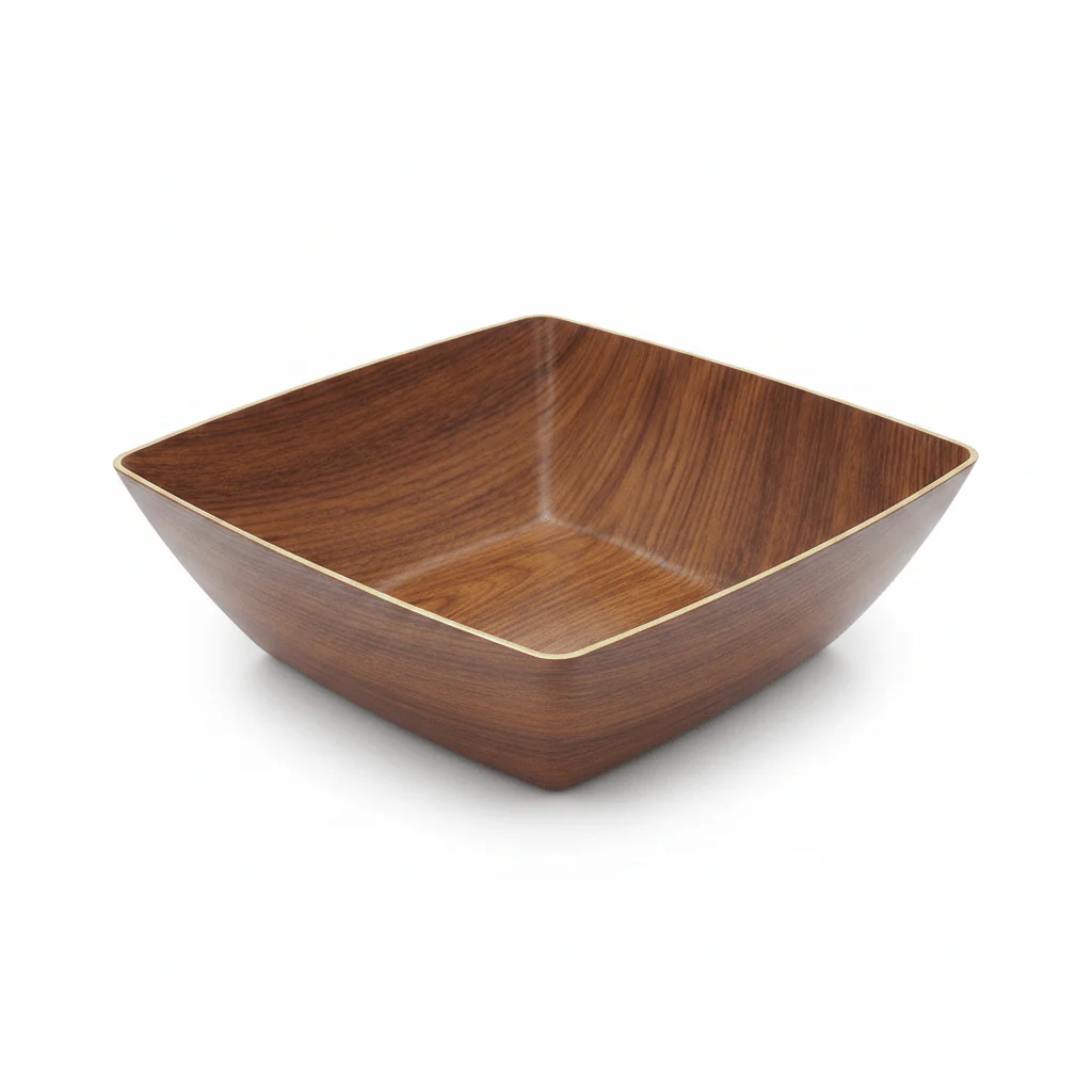 Evelin Wood-Finish Square Serving Bowl – 34×34×11 cm