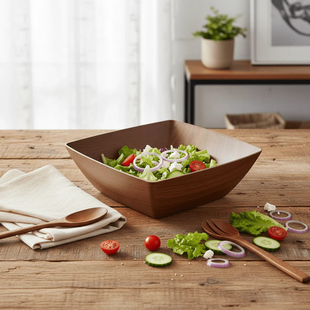 Evelin Wood-Finish Square Serving Bowl – 34×34×11 cm - Image 4