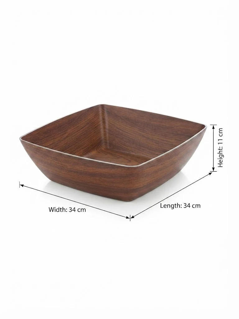 Evelin Wood-Finish Square Serving Bowl – 34×34×11 cm - Image 3