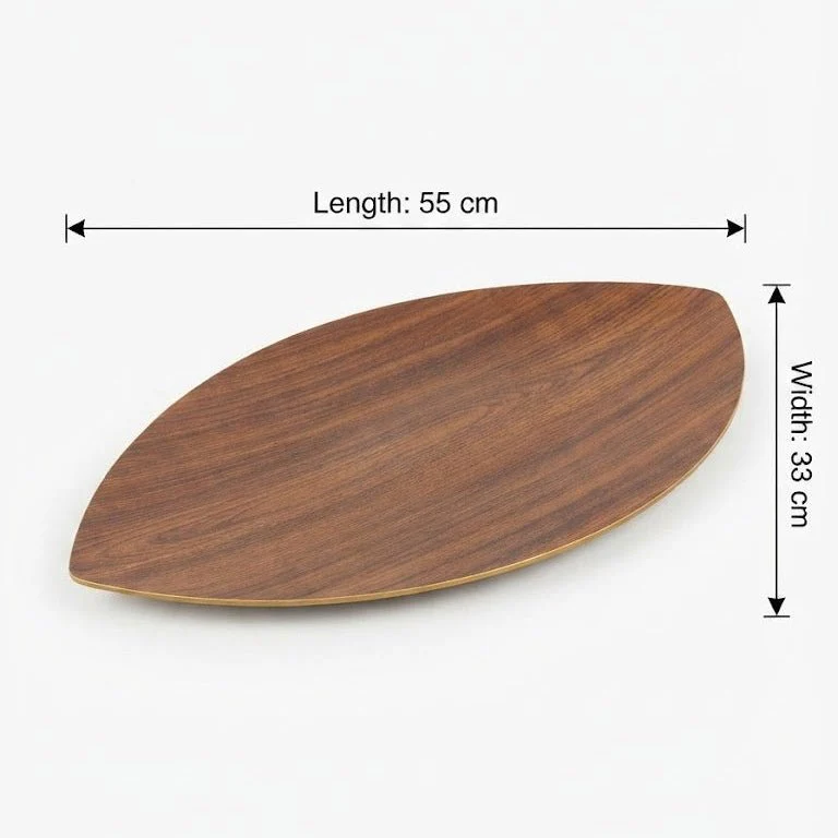 Evelin Large Leaf Serving Tray – 55×33 cm – Wood-Effect Polystyrene - Image 3