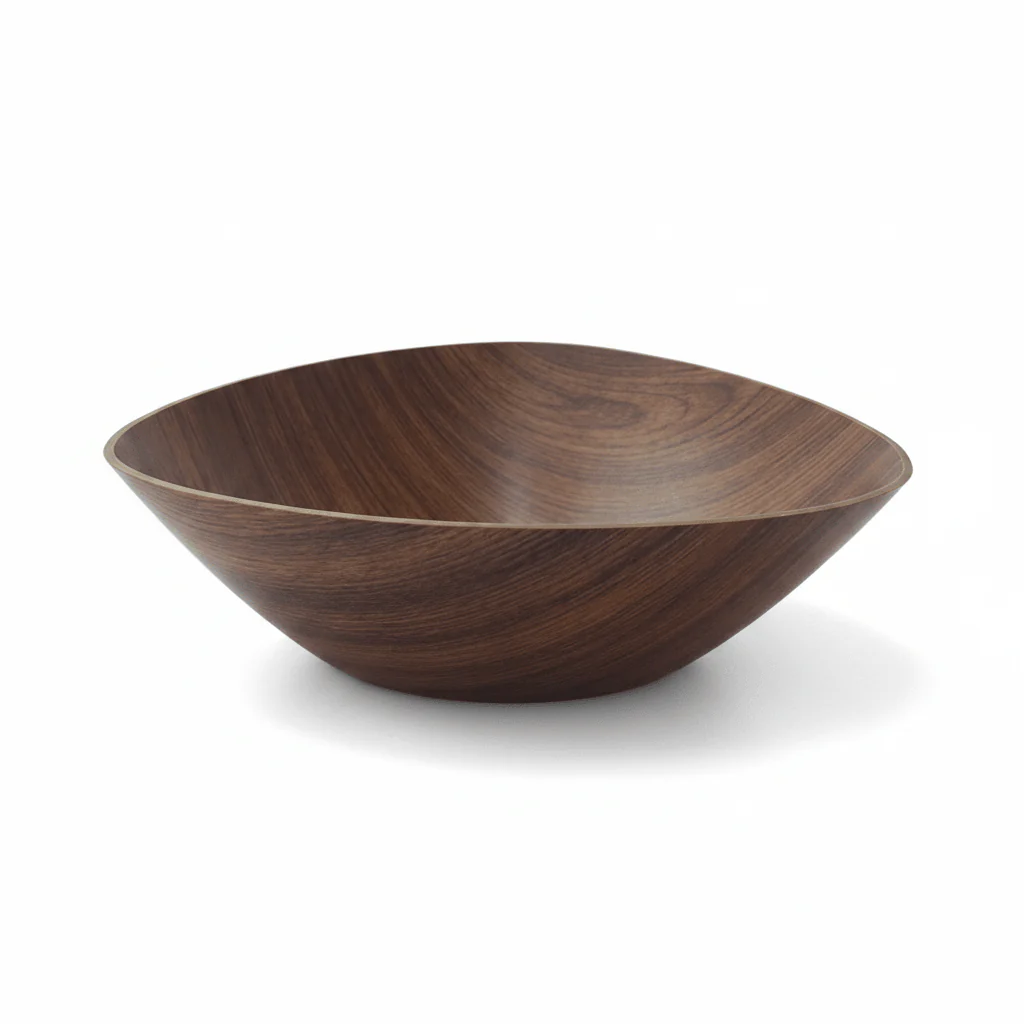 Evelin Large Triangle Bowl – Wood-Finish Polystyrene – 34×11 cm