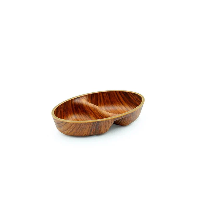 Evelin Sauce Bowl Wooden Texture 2 Compartment 11cm