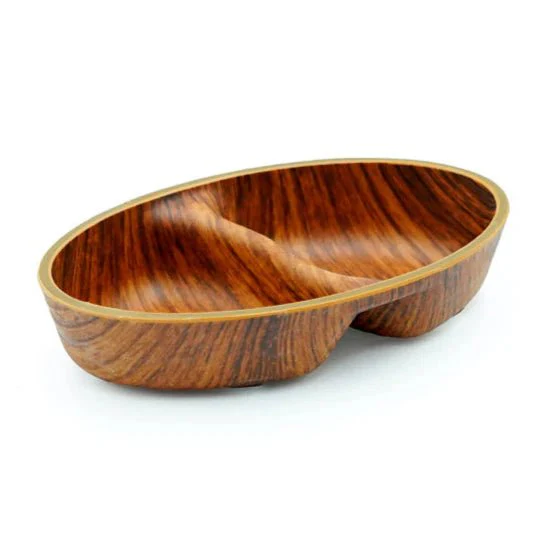 Evelin Sauce Bowl Wooden Texture 2 Compartment 11cm - Image 2