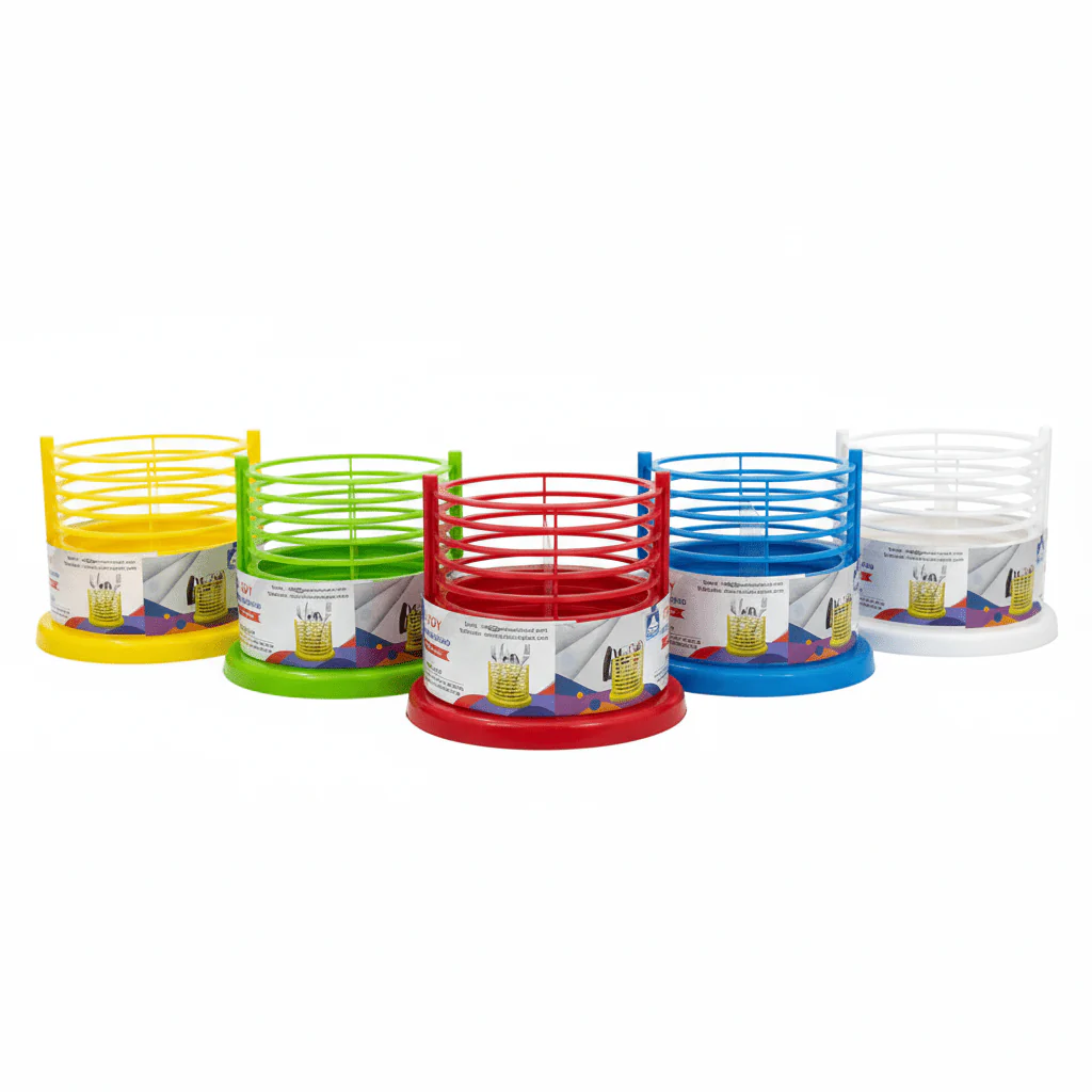 Exclusive Melody 2-Compartment Plastic Round Cutlery Stand12cm*9cm, Assorted Color - Image 2