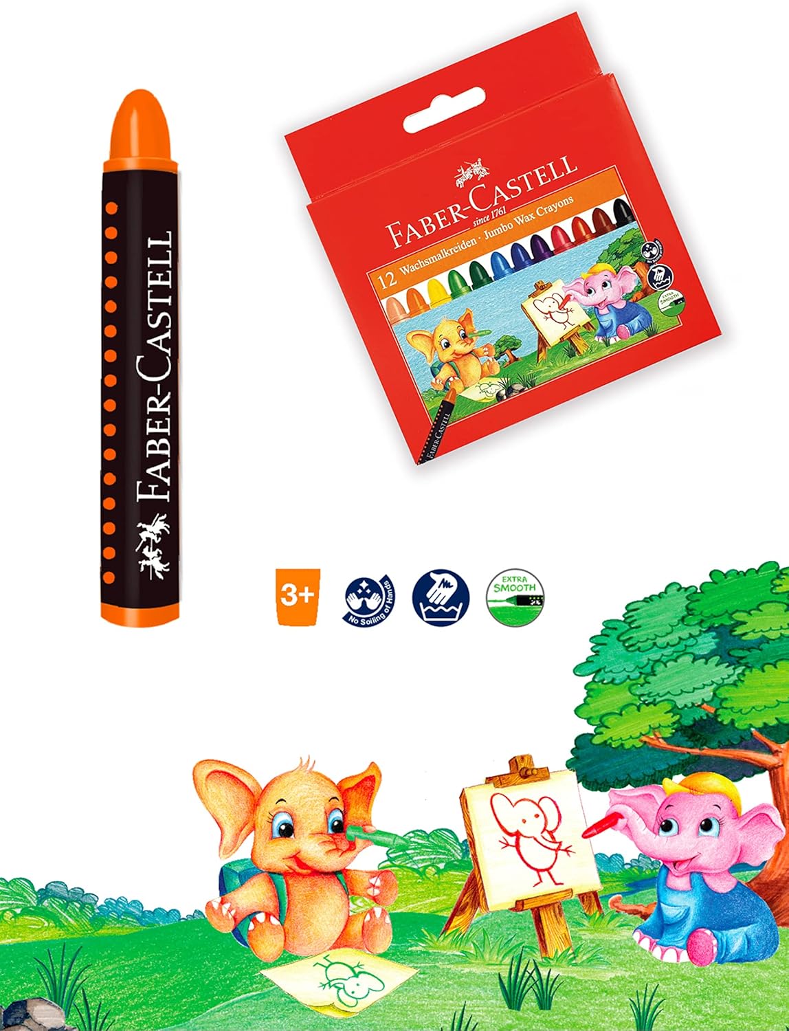 Faber-Castell Color Pencil 12 Colours + Washable Jumbo Wax Crayons 12 Colours, Draw And Sketch With This Amazing Set - Image 3