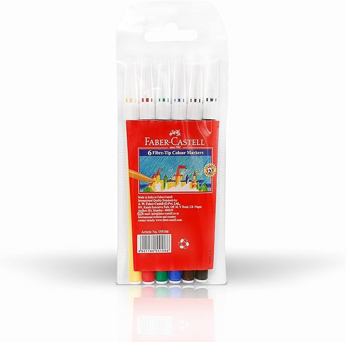 Faber-Castell Felt Pen 6 Color, Water-Based Colours Will Easily Wash Out Of Fabrics