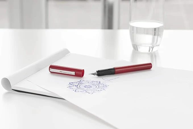 Faber-Castell Fountain Pen Red Design Medium Nib + 6 Blue Ink Cartridges - Image 2