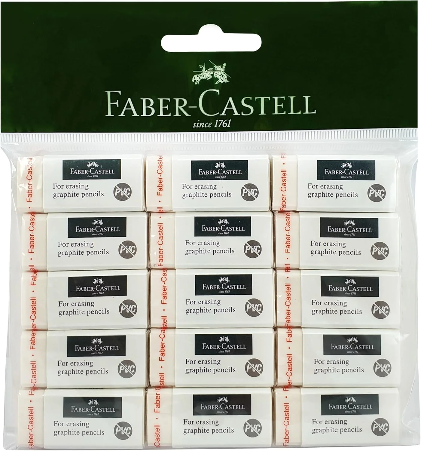 Faber-Castell PVC-Free Eraser Medium Poly Bag Of 15Pcs