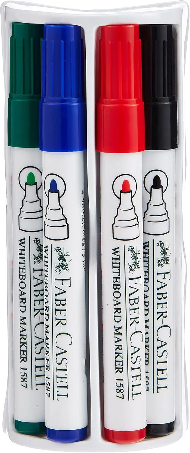Faber-Castell Whiteboard Marker Bullet Set Of 4Pcs+ Duster, Assorted 1587D - Image 4