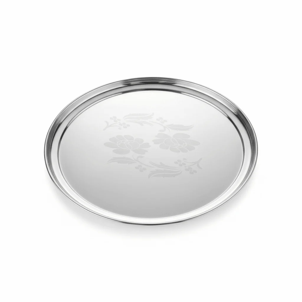 Falcon Stainless Steel Thali Beeded Design Round Deep Serving Plate-35cmX2cm