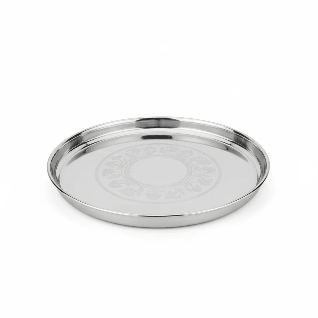 Falcon Stainless Steel Thali Beeded Design Round Serving Plate-30cmX2cm