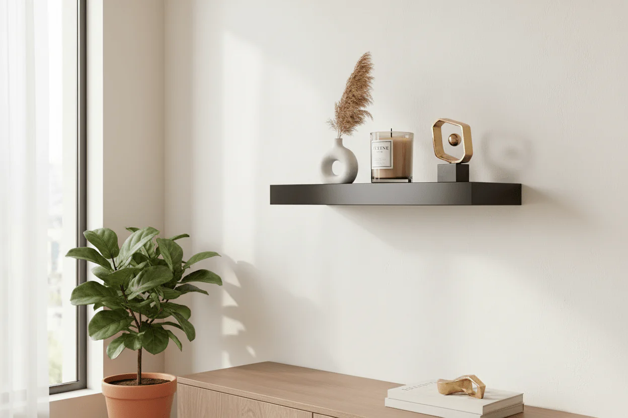 Farzana Wooden Floating Wall Shelf 40*23.5*3.8 cm - Black Color - Image 2