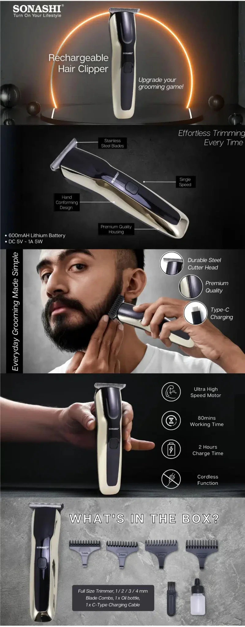 Sonashi Rechargeable Hair Clipper SHC-1060N - Image 5