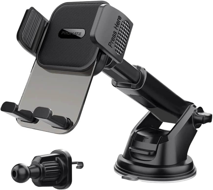 Promate Transparent Car Mount with Intelligent Auto-Clamping Cradle Design, Versatile Mounting Options, Multi-Angle Support, Extendable Arm, and One Touch Release for iPhone 17/14, TransHold-EXT